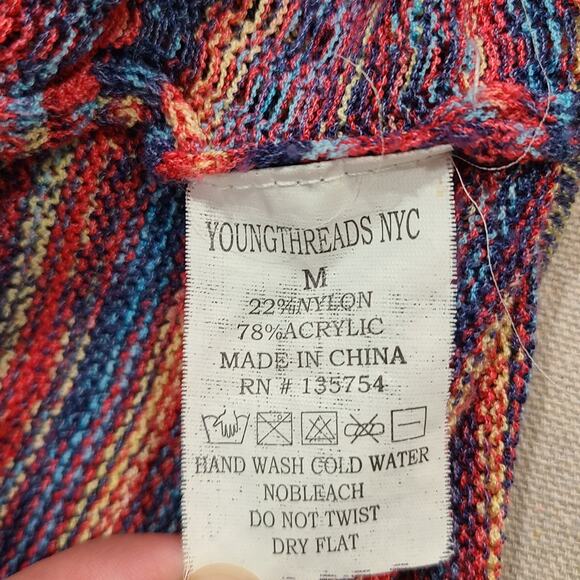Young Threads Sleeveless Knit Waterfall Cardigan Multicolor Rainbow Boho Size M - Picture 6 of 8
